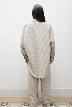 COTTON ROUND SHIRT SLATE STRIPE