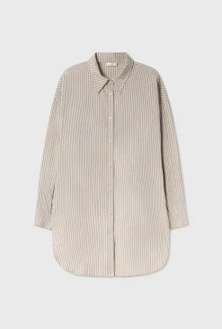 COTTON ROUND SHIRT SLATE STRIPE