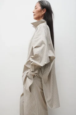 COTTON ROUND SHIRT SLATE STRIPE