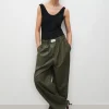 COTTON SILK PAPER BAG PANTS PINE