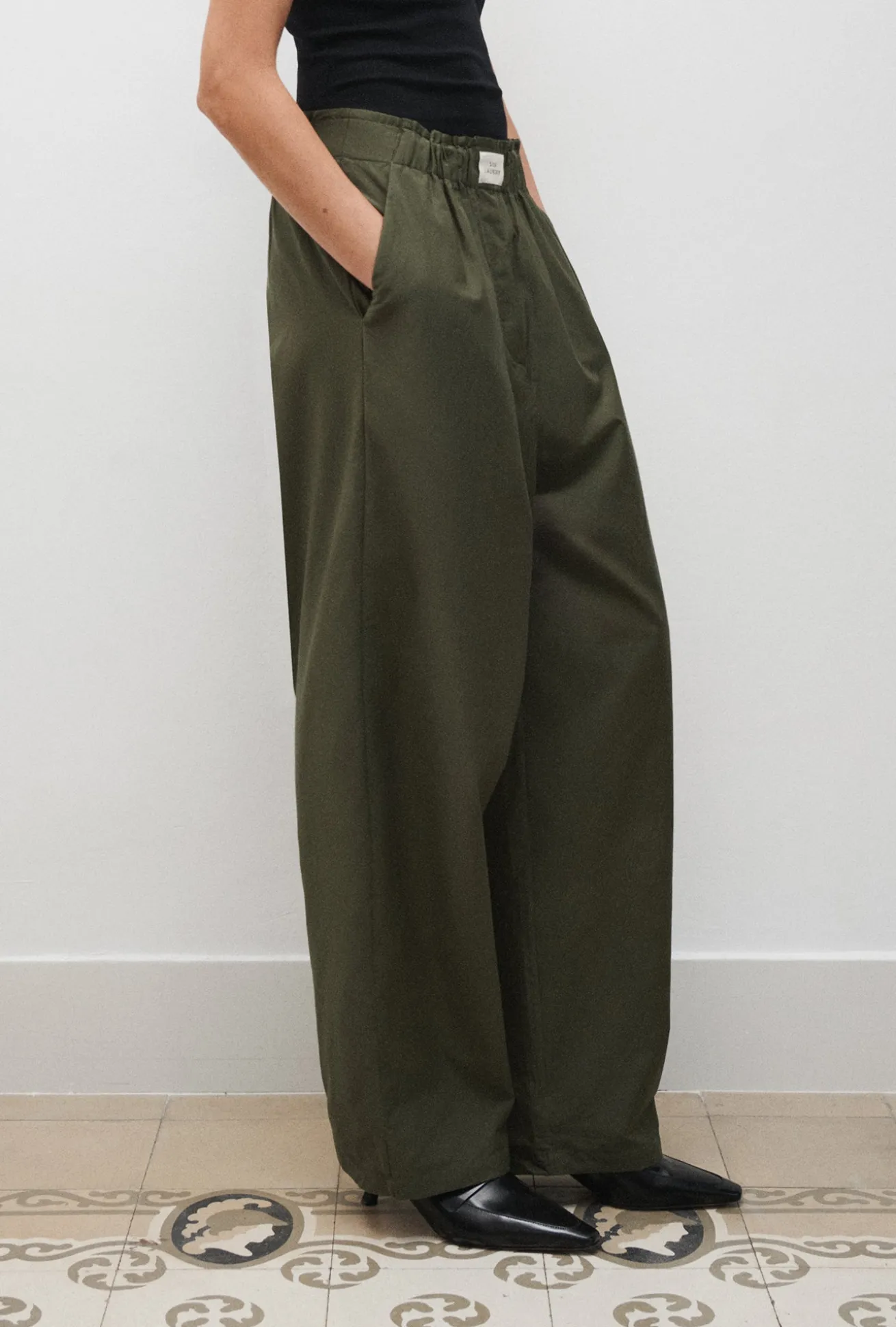 COTTON SILK PAPER BAG PANTS PINE