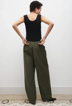 COTTON SILK PAPER BAG PANTS PINE