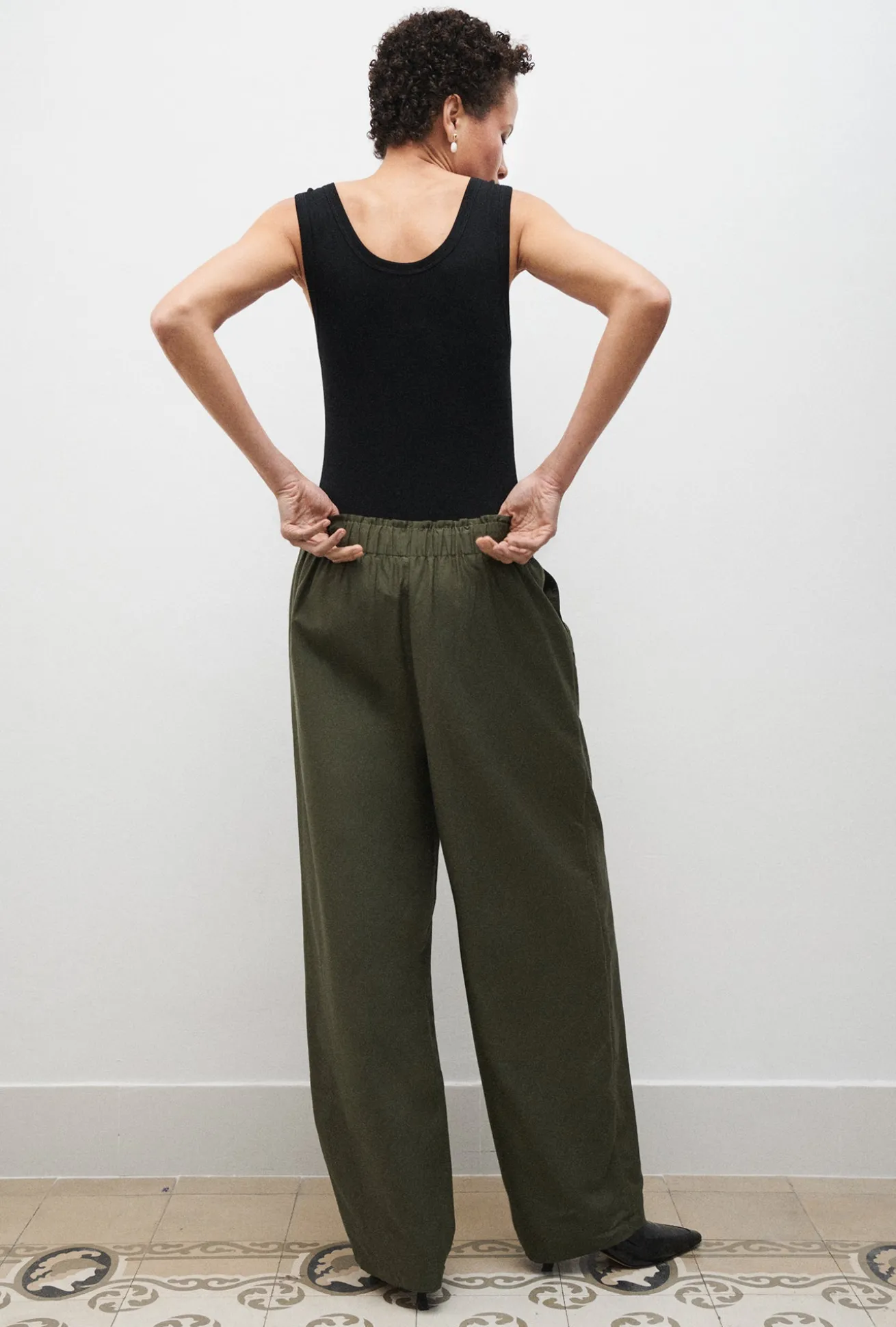 COTTON SILK PAPER BAG PANTS PINE