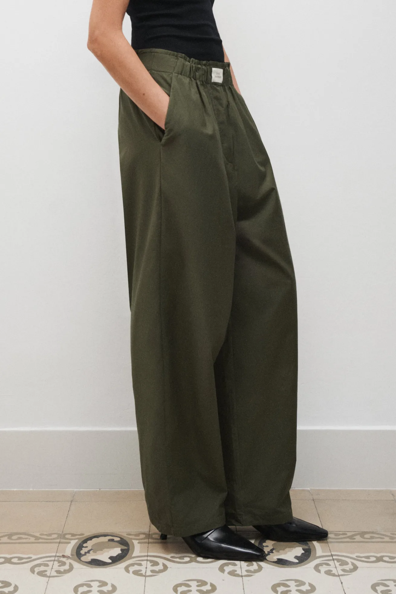 COTTON SILK PAPER BAG PANTS PINE