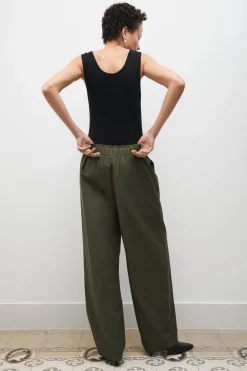 COTTON SILK PAPER BAG PANTS PINE