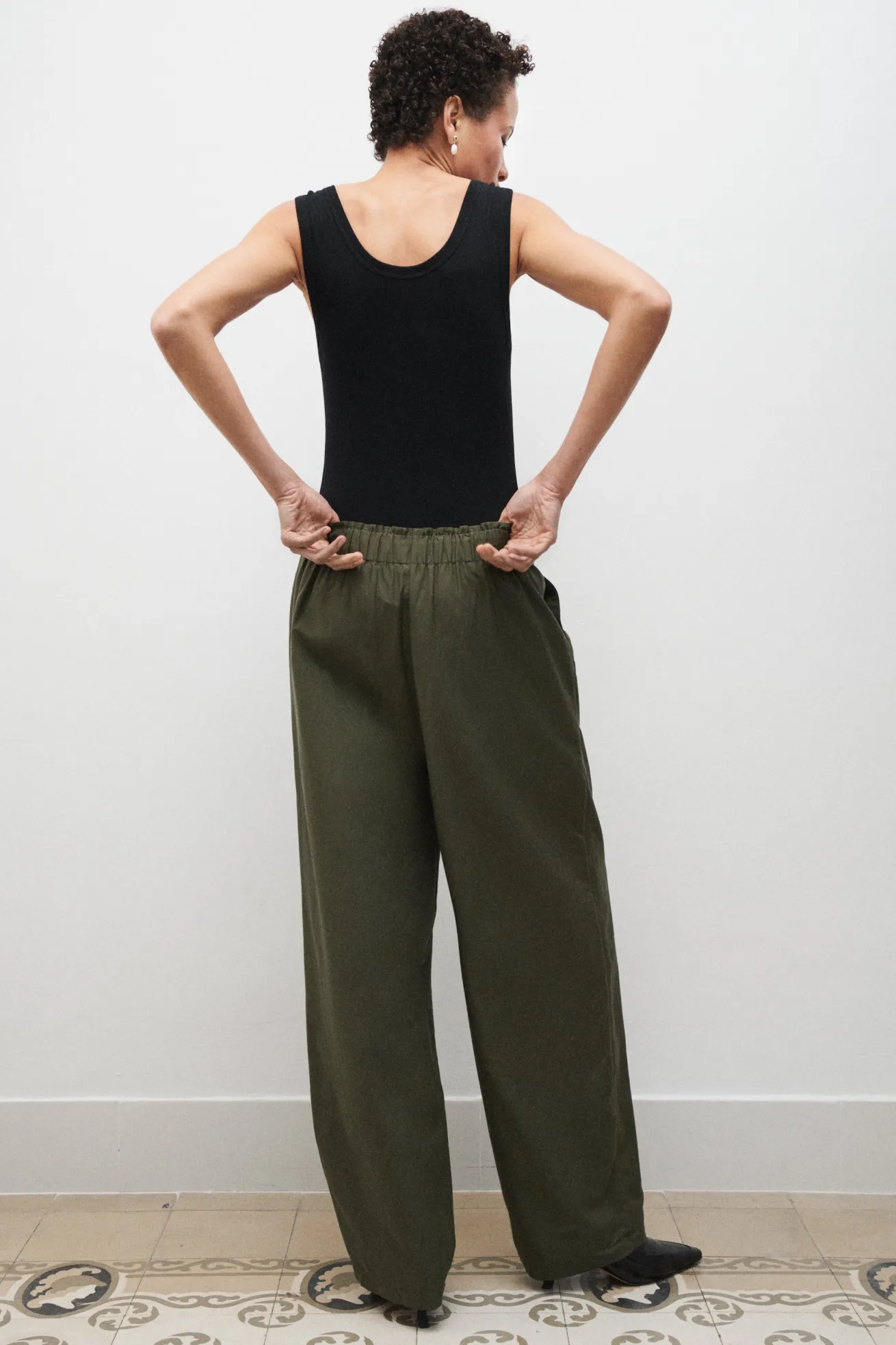 COTTON SILK PAPER BAG PANTS PINE