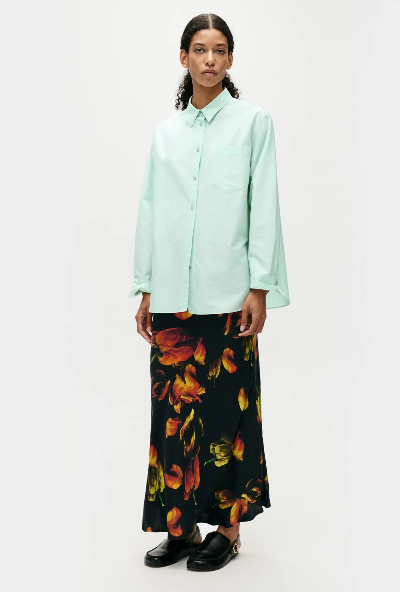 COTTON SILK PLEATED YOKE SHIRT DEW