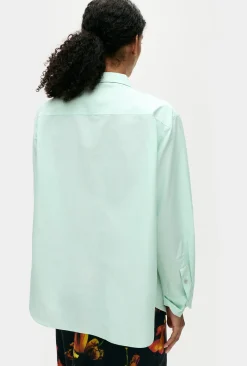COTTON SILK PLEATED YOKE SHIRT DEW
