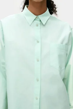 COTTON SILK PLEATED YOKE SHIRT DEW