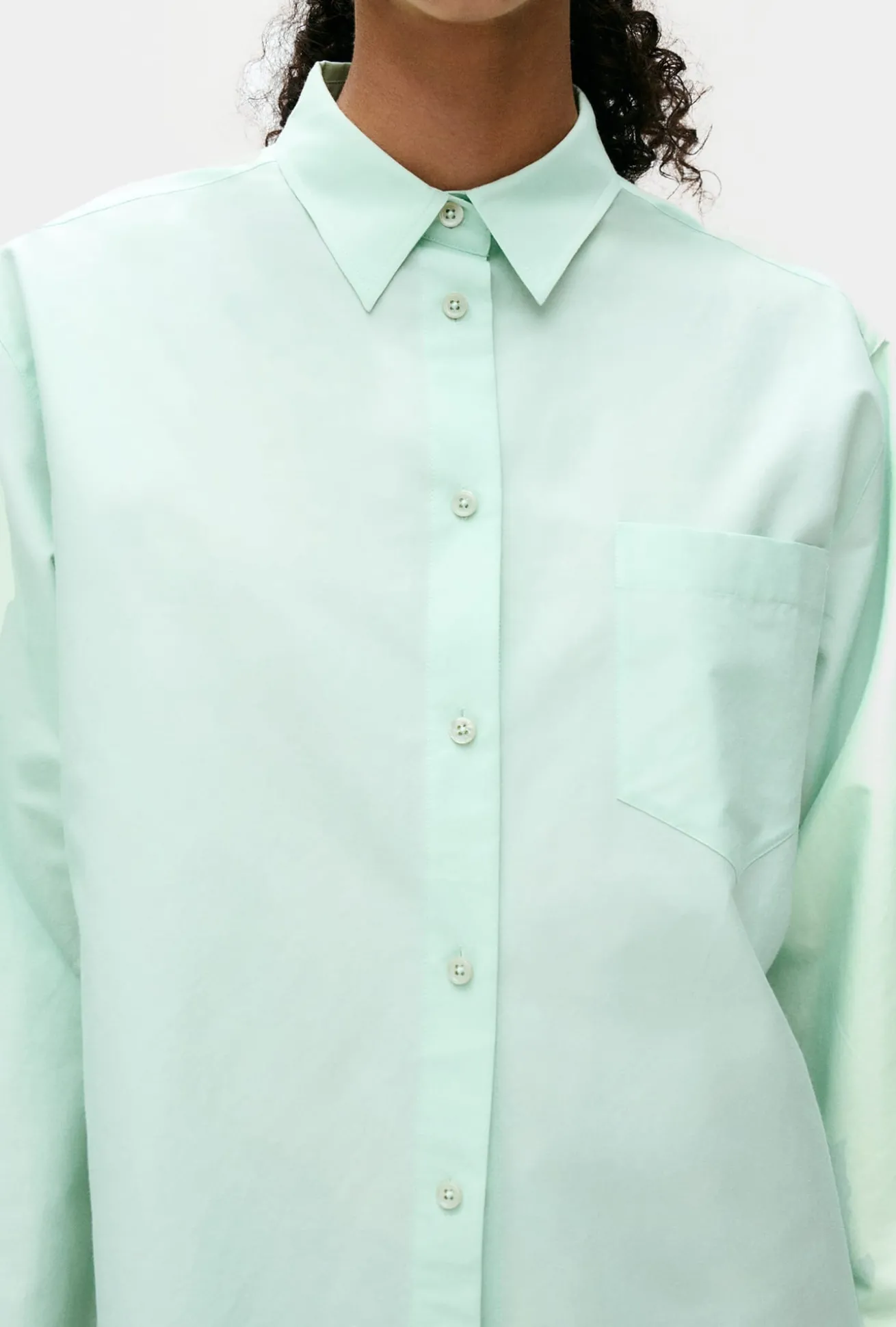 COTTON SILK PLEATED YOKE SHIRT DEW
