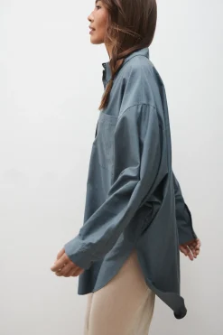 COTTON SILK ROUND SHIRT SLATE