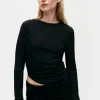 JERSEY MODAL DRAPE TOP BLACK