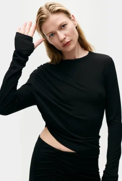 JERSEY MODAL DRAPE TOP BLACK