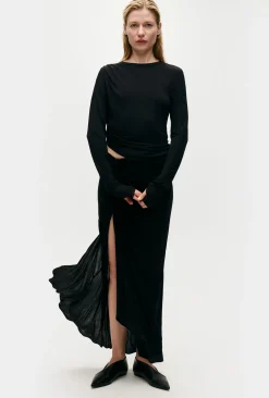 JERSEY MODAL DRAPE TOP BLACK