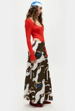 LONG BIAS CUT SKIRT RABBIT DARK EARTH