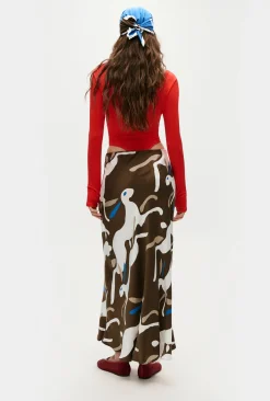 LONG BIAS CUT SKIRT RABBIT DARK EARTH
