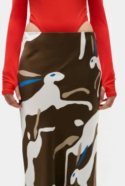 LONG BIAS CUT SKIRT RABBIT DARK EARTH