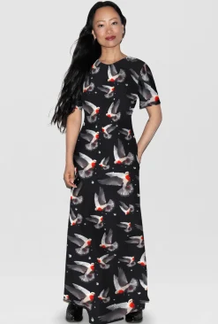 SHORT SLEEVE BIAS DRESS BLEEDING DOVE