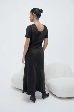 SHORT SLEEVE BIAS DRESS BLACK
