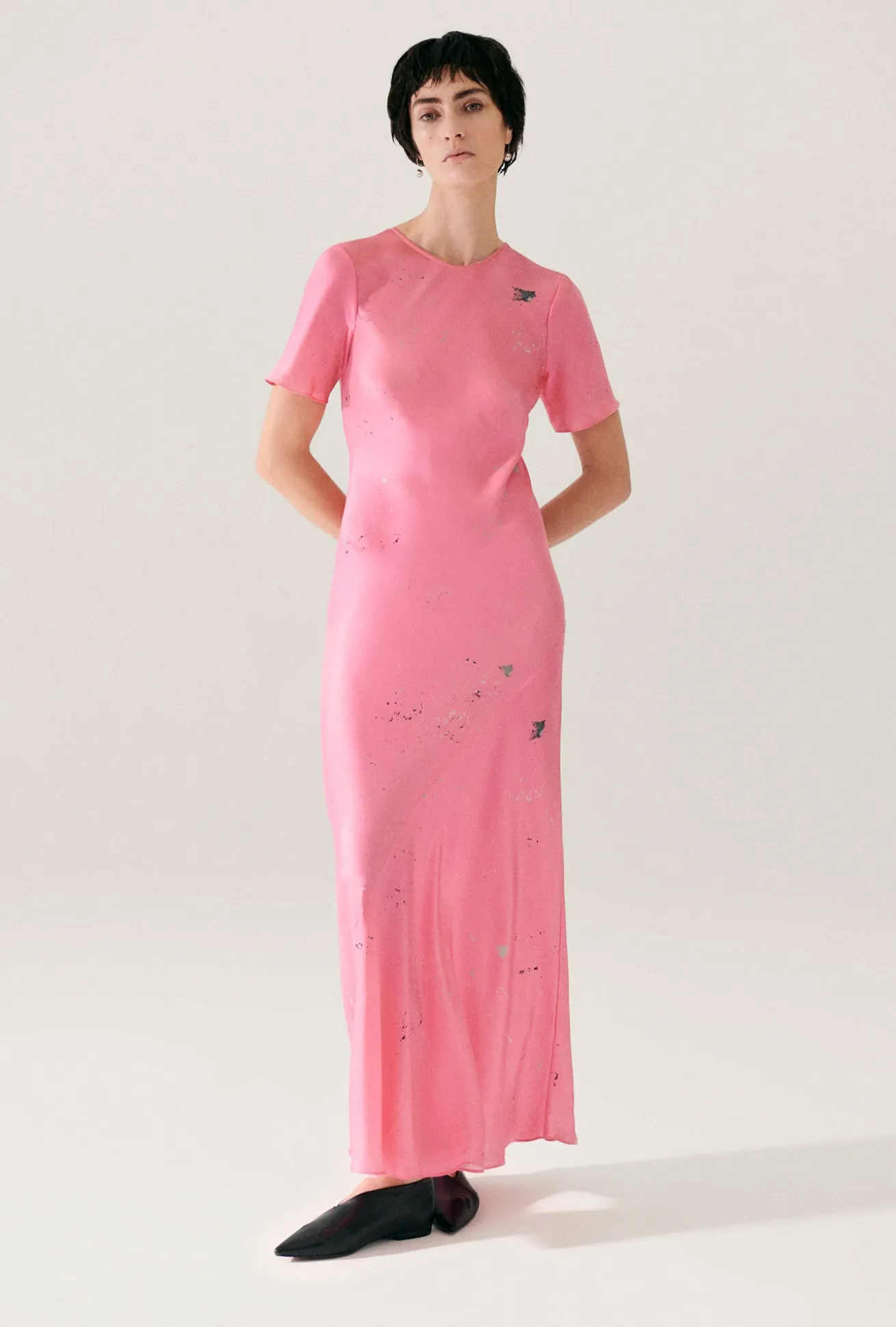SHORT SLEEVE BIAS DRESS HOG WASH