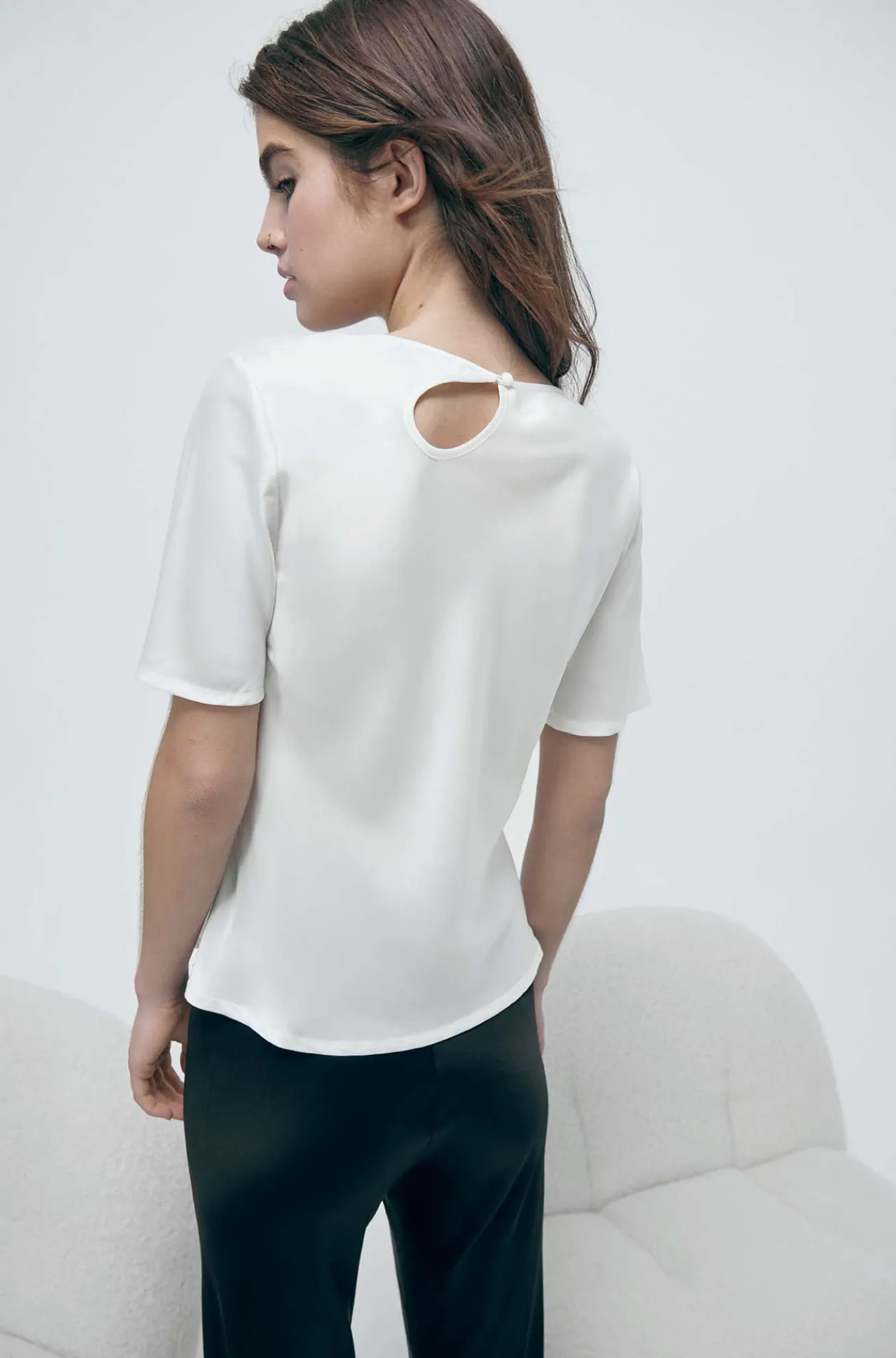 SHORT SLEEVE BIAS TOP WHITE