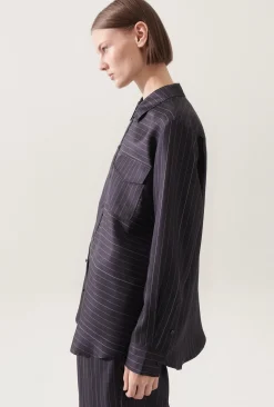 TWILL BOYFRIEND SHIRT PINSTRIPE BLACK / WHITE
