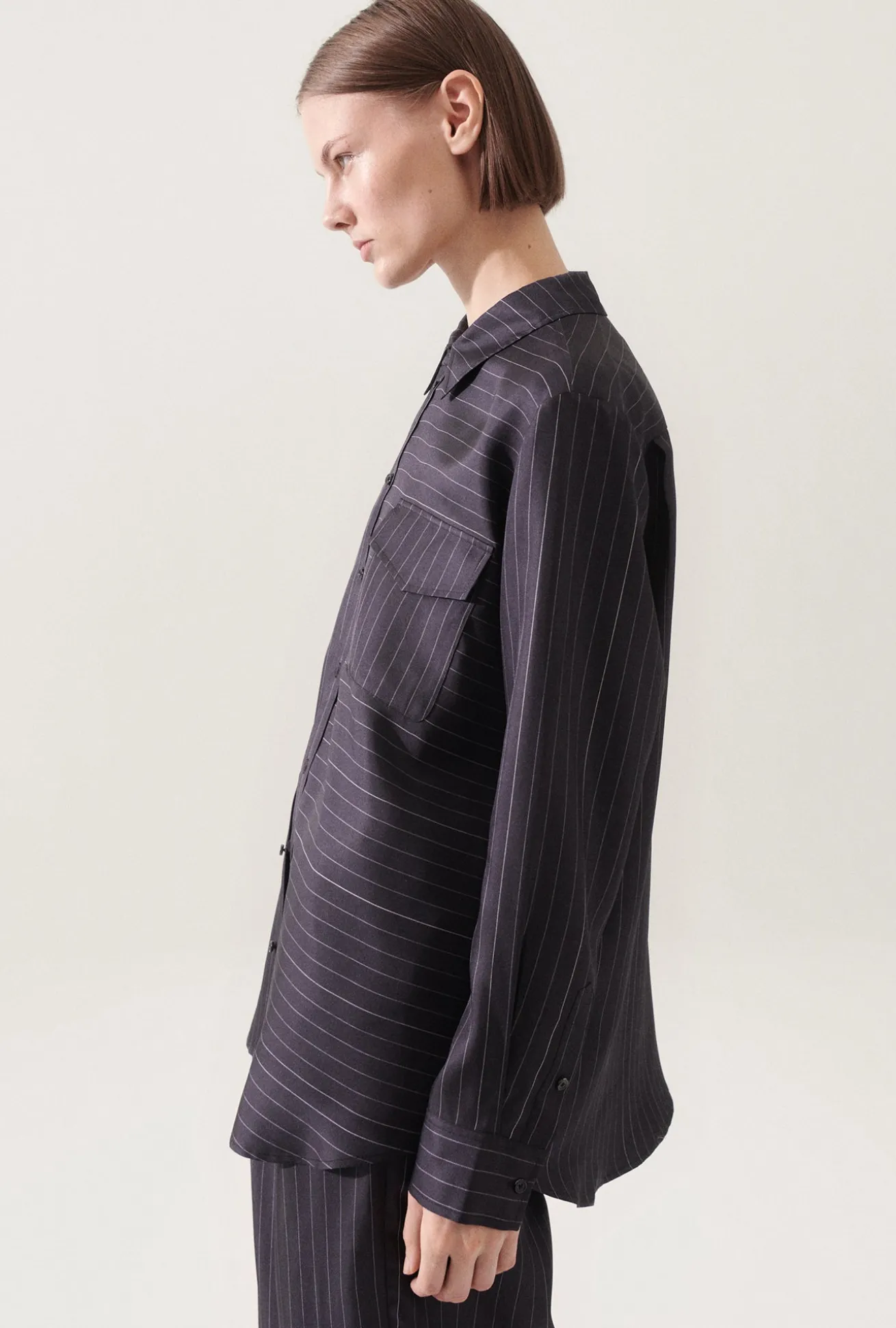 TWILL BOYFRIEND SHIRT PINSTRIPE BLACK / WHITE